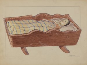Pa. ジャーマンクレードル 人形と掛け布団付き 作： John Fisk