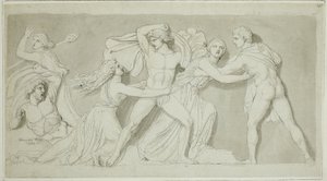 母アンティオペをディルセとリュコスの怒りから救うアンフィオンとゼトゥス 作： John Flaxman