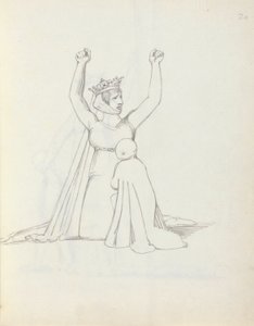 シドンズ夫人、コンスタンスとして、1783年（紙にペン、インク、ウォッシュ） 作： John Flaxman