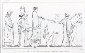 ユリシーズと出会ったばかりのナウシカは、ユリシーズを父の宮殿であるアルキノウス王のもとへ連れ帰る。ジョン・フラクスマン（1755 - 1826）の作画。ホメロスの『オデッセイ』。第6曲