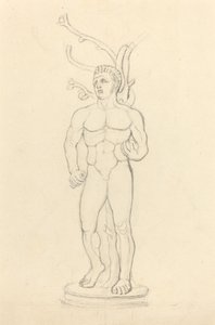 木の前の男性の裸体像