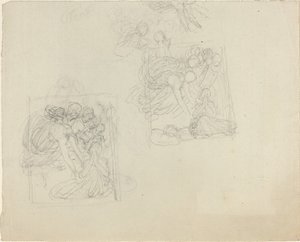 天使が祈りの像に手を伸ばすモニュメントのための習作 [表と裏] 作： John Flaxman