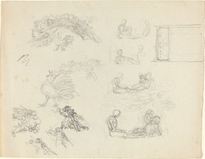 雄鶏の鳴き声とリクライニングフィギュアの研究[表と裏] 作： John Flaxman