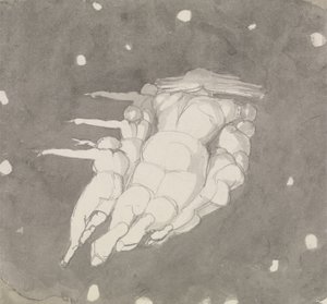天国の創造、c.1790（紙に洗ったペンとインク） 作： John Flaxman
