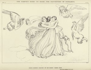 ハーピーはパンダラスの娘をつかまえようとしています 作： John Flaxman