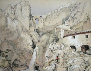 チャールズ・ジョセフ・ハルマンデル（1789-1850）が彫刻し、1836年に出版された「スペインのスケッチ」より、ロンダのジプシーたち。
