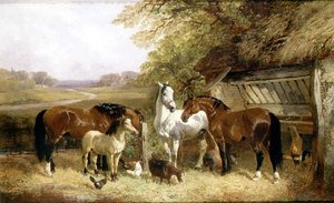 風景の中の動物たち（油彩・キャンバス） 作： John Frederick Herring Jnr