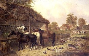 飼い葉桶で3頭の馬 作： John Frederick Herring Junior