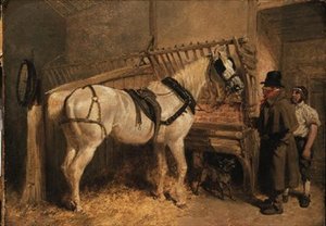 厩舎にいるセント・ジャイルズ・キャブ・ホースとグルーム 作： John Frederick Herring Senior
