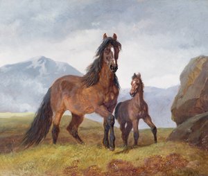 ウェールズの山馬と子馬、1854年（パネル） 作： John Frederick Herring Senior