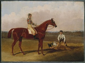 「ベアフット」、競走馬、ジョッキーアップと花婿付き、1835年 作： John Frederick Herring Senior