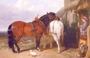 コテージのドアのそばにあるカートホース 作： John Frederick Herring Senior
