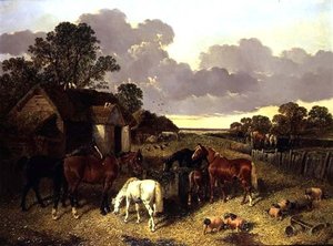 馬、豚、鶏、鴨、牛のファームヤード 作： John Frederick Herring Senior