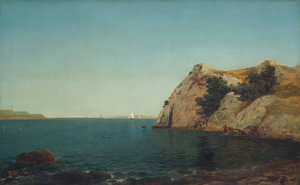 ニューポートハーバーのビーコンロック、1857年 作： John Frederick Kensett