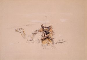 ラクダによるビシャリン アラブ (鉛筆と水彩) 作： John Frederick Lewis