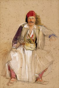 Um Guerreiro Corfiote, Sentado (aquarela sobre lápis sobre papel off-white) 作： John Frederick Lewis