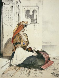 チャールズジョセフハルマンデル（1789〜1850年）によって彫刻された「スペインのスケッチ」のジブラルタルのユダヤ人女性、1836年に出版 作： John Frederick Lewis