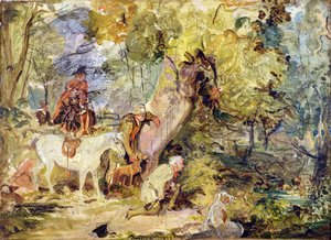 &39;Foresters Stalking Deer&39;のスケッチ（パネルの炭に油を塗る） 作： John Frederick Lewis