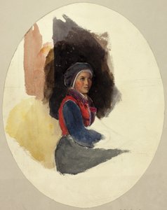 農民の衣装を着た座る女性のスケッチ 作： John Frederick Lewis
