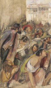 ドン・カルロスの布告のための研究、c.1834-28（紙にチョークと鉛筆でcとボディカラーを含む） 作： John Frederick Lewis