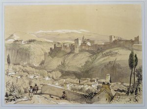 ジェームズ・ダフィールド・ハーディング（1798-1863）、1835年に彫刻された「アルハンブラのスケッチと絵」からのアルバイのアルハンブラ 作： John Frederick Lewis