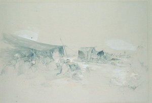 シナイ山の砂漠」（紙に鉛筆、ガッシュ） 作： John Frederick Lewis