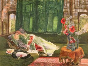 シエスタ、1876年頃（グラファイト上のトイレとガッシュ） 作： John Frederick Lewis