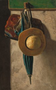 麦わら帽子、バッグ、傘、1890 年代初頭 1900 年代初期。 作： John Frederick Peto