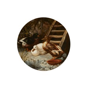 川岸のアヒル（キャンバスに油彩） 作： John Frederick Herring Senior