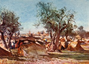 エルサレムの北壁の外にあるベドウィンの野営地、1902年。 作： John Fulleylove