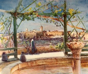 ベスレヘムのキリスト降誕教会、1902年の向かいの丘の庭園 作： John Fulleylove