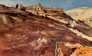 エルサレム。 -寺院の南壁、ヒンノムの谷から、日没時、1902年。 作： John Fulleylove