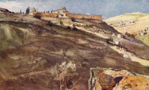エルサレム、ヒンノムの谷から日没で、寺院の南壁 作： John Fulleylove