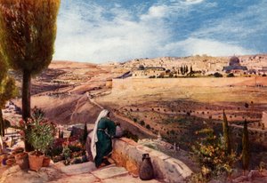 1902年、キリストが都市の上で泣いたオリーブ山からのエルサレム。 作： John Fulleylove