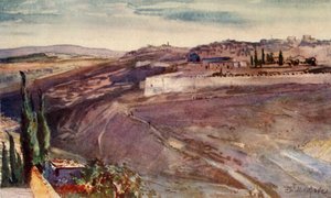 エルサレム、オリーブの山の伝統的なスポット、キリストが都市の上で泣いたところ、1902年。 作： John Fulleylove
