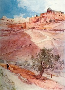 シロアムの村の北端にあるエルサレムの南壁、1902年。 作： John Fulleylove