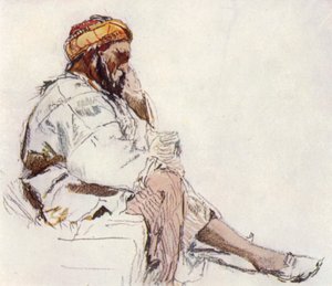 座っているシリアの農民、横顔 作： John Fulleylove