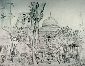 ギリシャの修道院の庭からの聖墳墓教会、1902年。 作： John Fulleylove