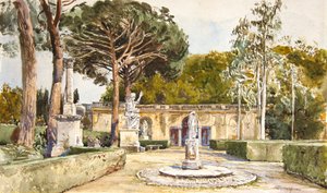 メディチ家の庭園、ローマ（水彩画） 作： John Fulleylove
