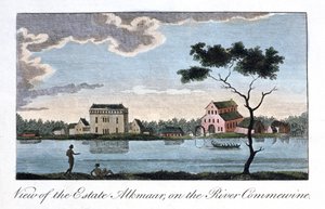 1813年、コミューイン川沿いのエステートアルクマールの眺め 作： John Gabriel Stedman