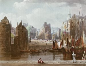 ル・アーブル、「セーヌ川の眺め」より、トーマス・サザーランド（b.1785）によって彫刻され、R。アッカーマン（1764-1834）1821 作： John Gendall