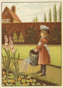 庭に水をやる女の子（カラーリソ） 作： John George (after) Sowerby