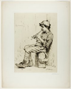 フルートを吹く少年 作： John George Brown