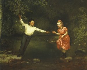 クリークの上の飛び石、 作： John George Brown