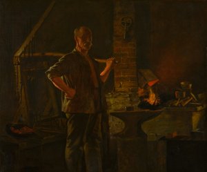 村の鍛冶屋、1900年頃（キャンバスに油彩） 作： John George Brown