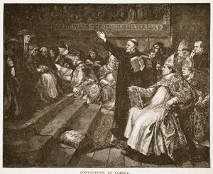 聖職者の召集、HDM Spence-Jonesによる「イングランドの教会：人々の歴史」のイラスト、パブ。 1910年頃（セピア写真） 作： John Gilbert