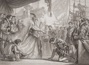 エリザベス女王I（1530-1603）の騎士フランシスドレイク（1540-96）「Illustrations of English and Scottish History」Volume I