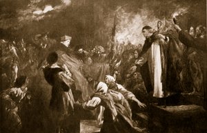 1530年のレスター修道院へのウォルシー枢機卿の到着、ハッチンソンの「イギリス国民の物語」、1920年頃の挿絵 作： John Gilbert