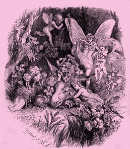 真夏の夜の夢』のタイタニアとボトム 作： John Gilbert