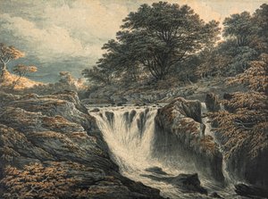 夕暮れのカスケード（水彩画） 作： John Glover